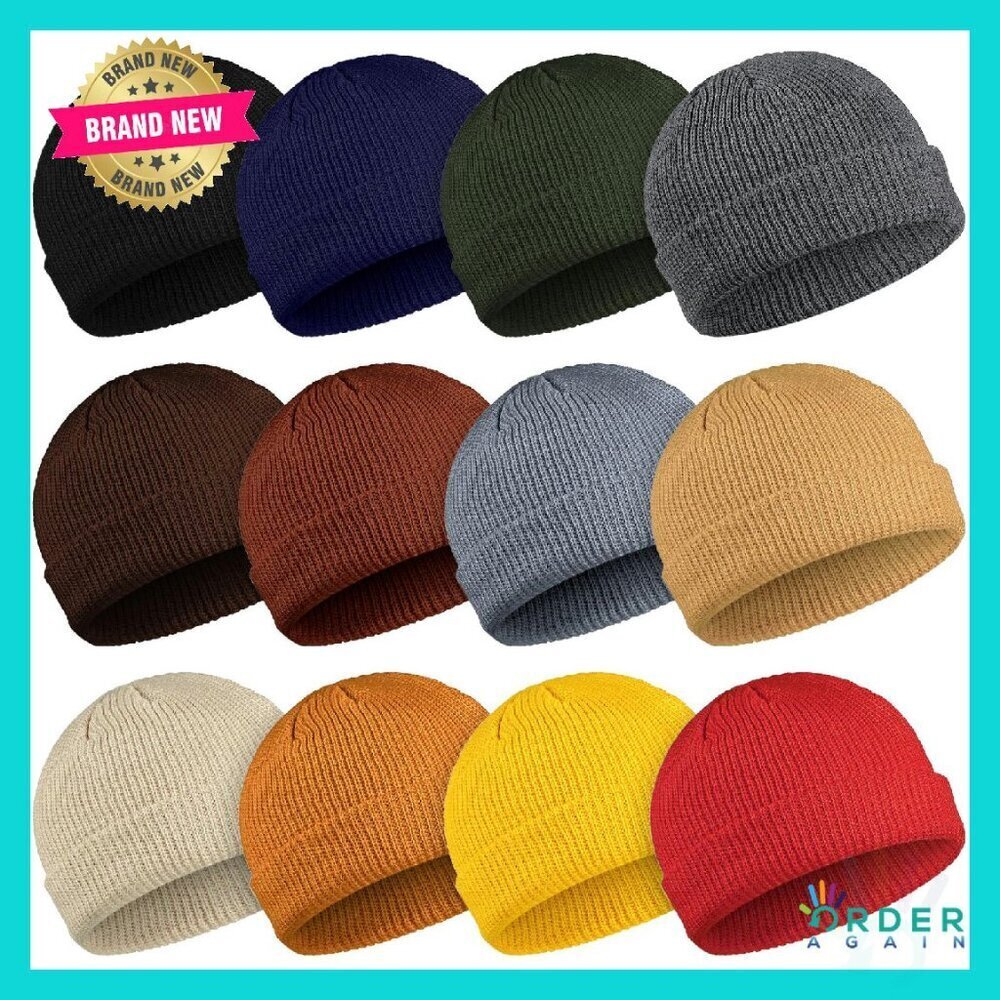 Fisherman Roll Up Knit Beanie Winter Watch Cap Retro Stretchy Warm Unisex